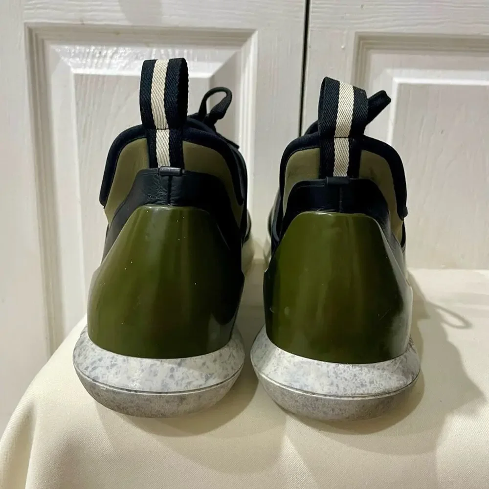 BALLY‎ MEN SHOES NEOPRENE OLIVE GREEN/BLACK LEATHER MADE IN ITALY Sz 13 ICONIC